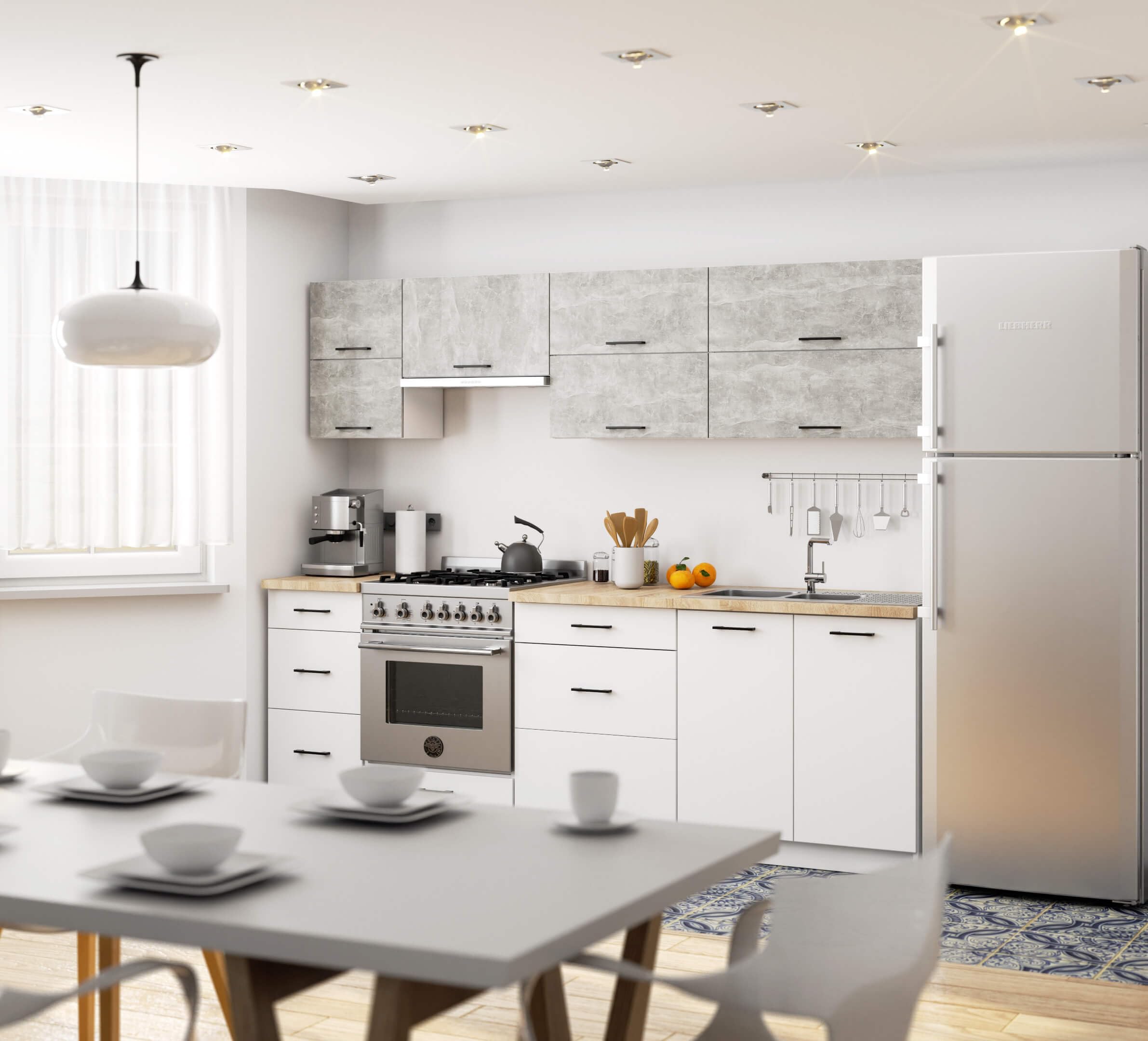 AKORD | Armoire de Cuisine Suspendue - Oliwia 80 cm G2 | Meuble avec 2 Portes et 2 Étagères | Armoire de Rangement | 80 x 30 x 58 cm | Blanc & Béton