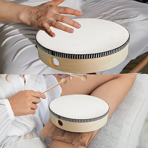 Miniatura 6 de KEJJNYER Tambores de mano de 10 pulgadas 8 pulgadas 6 pulgadas con barra de tambor tambores de mano para adultos marco de madera de percusión