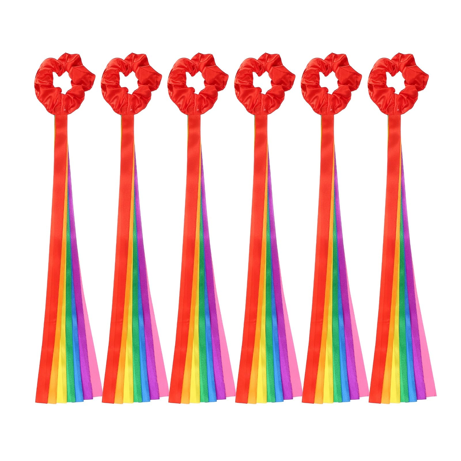 YELARXI Rainbow Dance Ribbons Polyester Red & Rainbow, 6Pcs