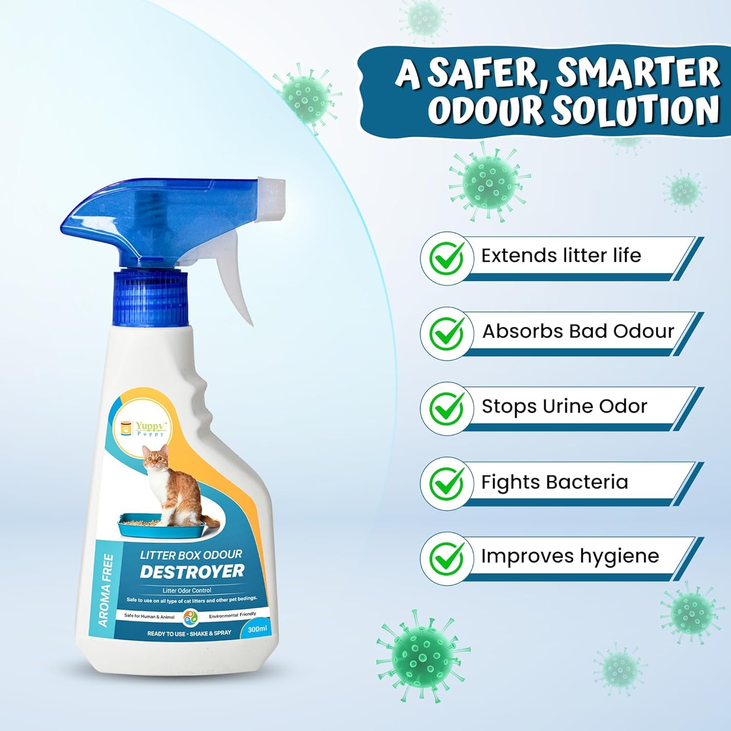 Yuppy Puppy Cat Litter Spray - 300ml | Litter Box Odor Eliminator & Cat Pee Repellent | Aroma Free Herbal Air Freshener Spray | Ideal for Cat Litters and Pet beddings Sand Box 3