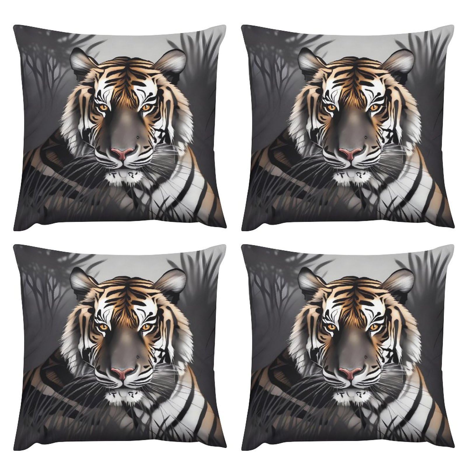 Housses de coussin carrées peluche tigre lot de 4 décoration salon canapé cosy