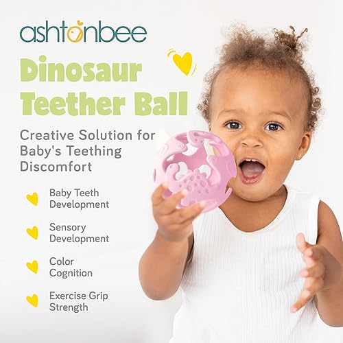 Miniatura 2 de Dino - Juguetes de dentición para bebés, mordedores de silicona de grado alimenticio para bebés de 0 a 18 meses, bolas sensoriales texturizadas,