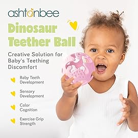 Dinosaur Baby Teething Toys, Textured Sensory Toys for Babies, Lightweight Soft Baby Sensory Toys, BPA-Free Silicone Infant Teething Toys, 0-18 Months, Teething Baby, Easy to Clean - Peach Pink