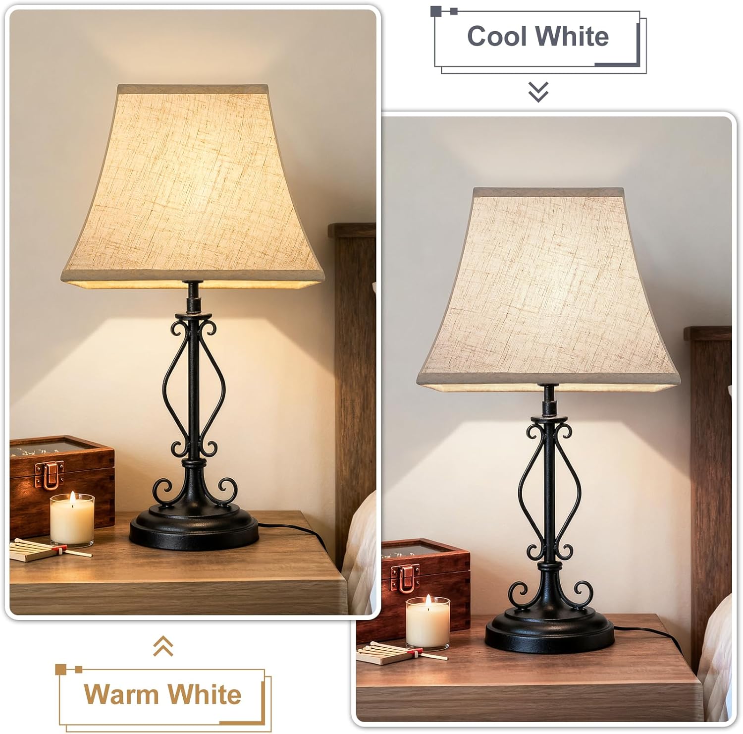 Square Bell Lamp Shades Set of 2, 7.5" x 13" x 10" Medium Beige Shade for Table Lamps Floor Lamps, Fabric Natural Linen Hand Crafted(Spider Fitter), Harp Holders Included, Assembly Required
