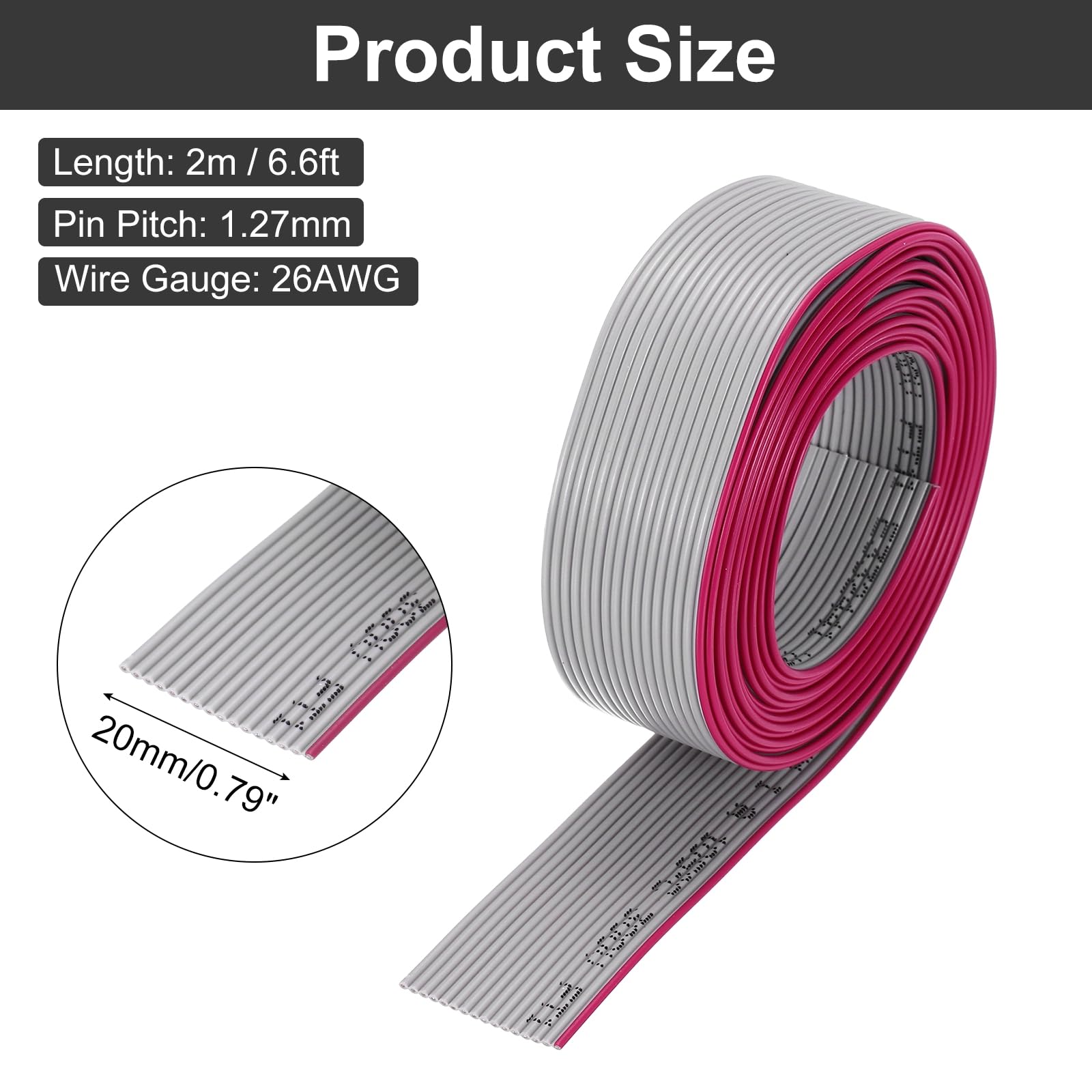 QUARKZMAN Cavo a Nastro Piatto IDC da 26AWG Lunghezza 2m/6.6ft Passo 1.27mm 16 Pin Grigio per Collegamento JTAG/ISP