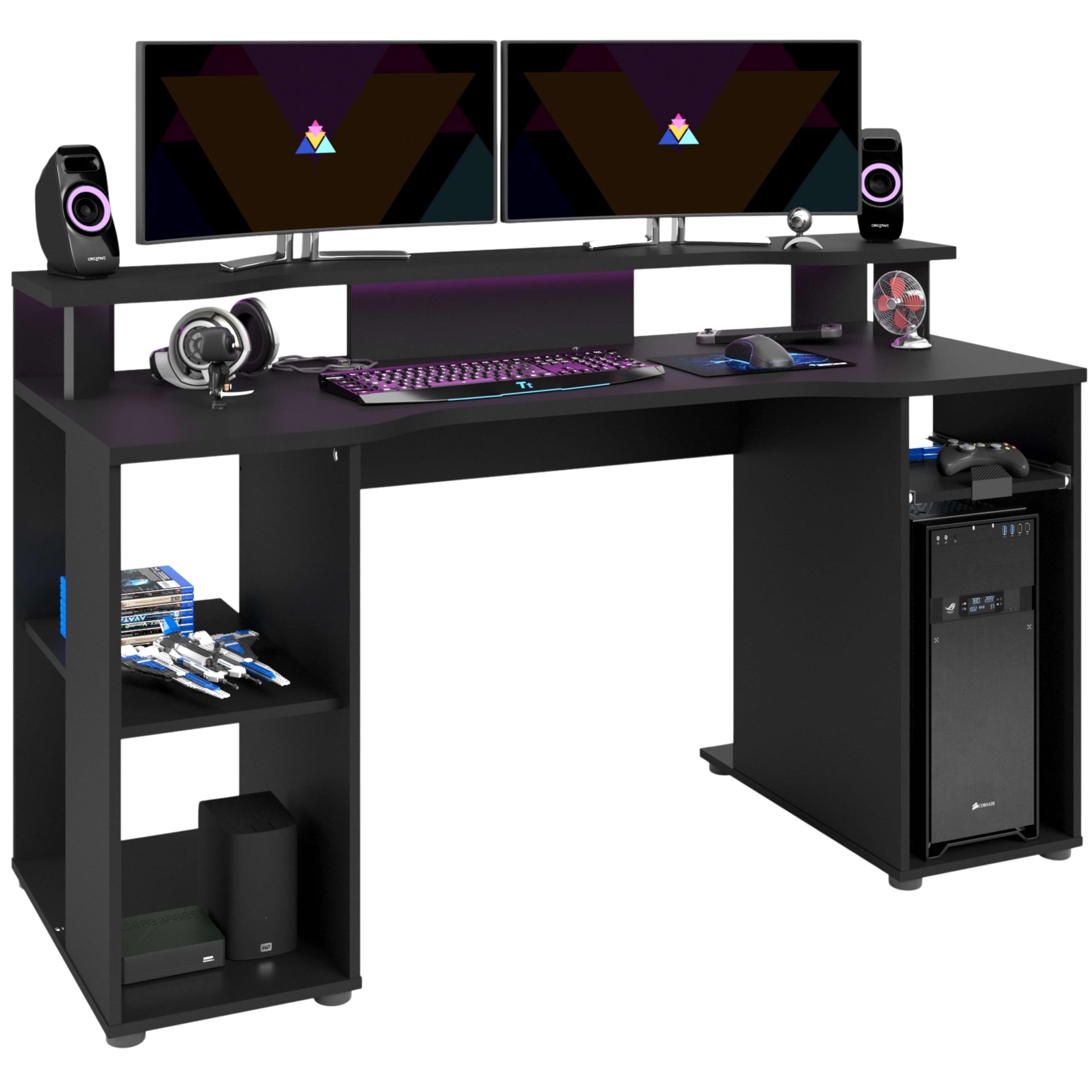 Miroytengo Pack Gaming con Luz Led de Color Negro para la Sala de Juego Completa