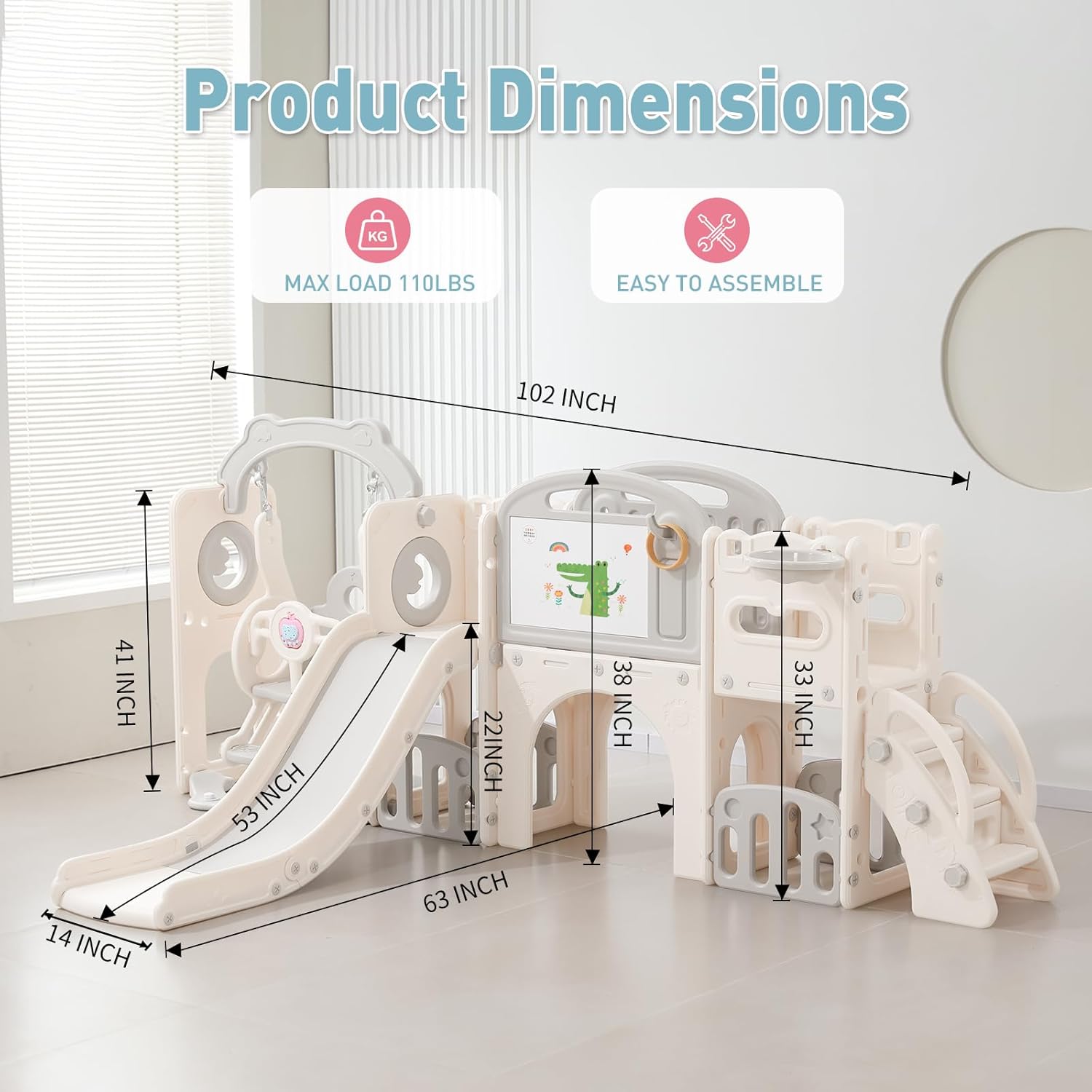 Outdoor Playsets for Toddler 1-3 Years Swing Set with Slide, 12 in 1 Toddlers Indoor Playground for Kids, Durable Ecofriendly Climber Tunnel Crawl for Backyard