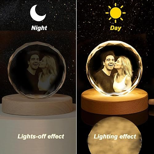 Miniatura 3 de Regalo personalizado con foto de cristal, imagen grabada en el interior de cristal de corazón con base LED, regalo único de aniversario, cumpleaños,