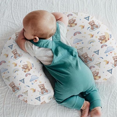 Miniatura 2 de Fundas de almohada de lactancia con diseño de oso de acuarela, color azul arcoíris, para niños, lindos osos, luna, estrellas, nubes, fundas de