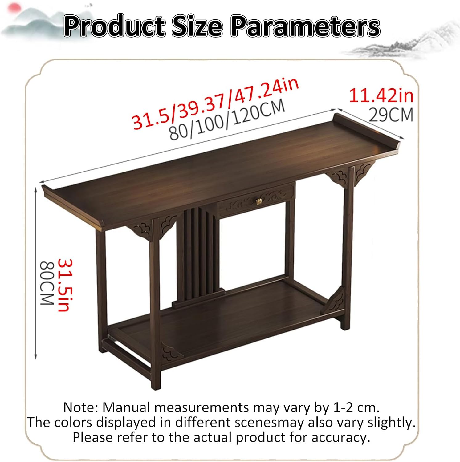 Personal Shrine Stand Prayer Meditation Table Buddha Niche Chinese Cabinet with Storage Temple Buddha Stand with Detachable Design for Spiritual Practices and Decor(47.24x11.42x31.5in)