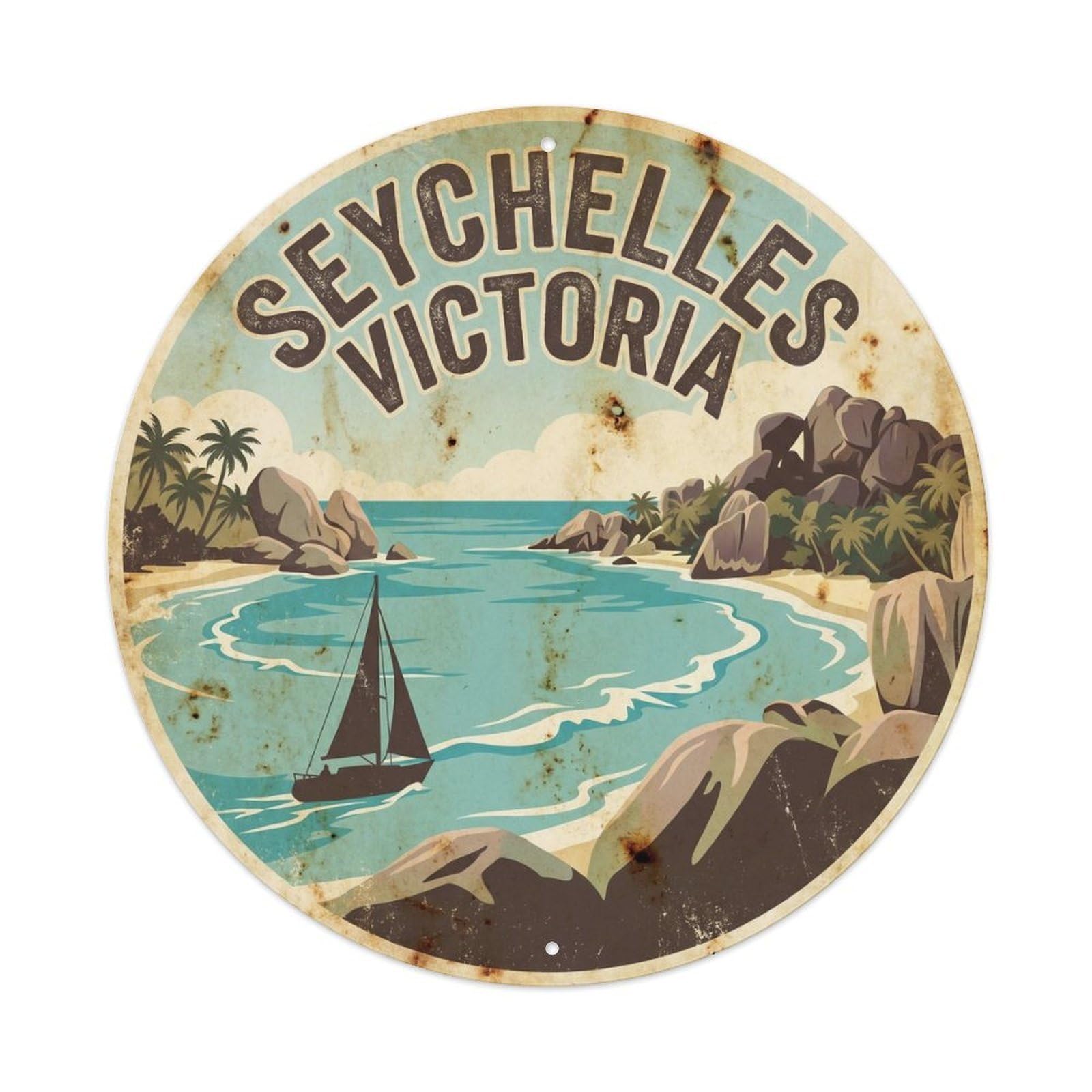 Seychelles Victoria Tropical Lagoon Vintage Travel Metal Tin Sign