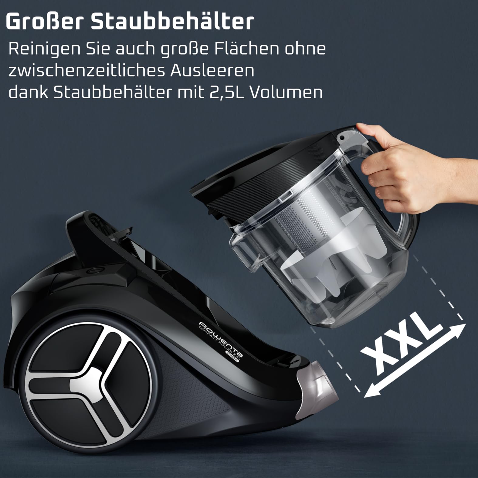 Rowenta Compact Power XXL Animal beutelloser Bodenstaubsauger, 900 Watt, 3-stufiges Filtersystem, XXL Fassungsvermögen, 8,80 m Reinigungsradius, inkl. umfangreichem Zubehör, Bronze, RO4B50