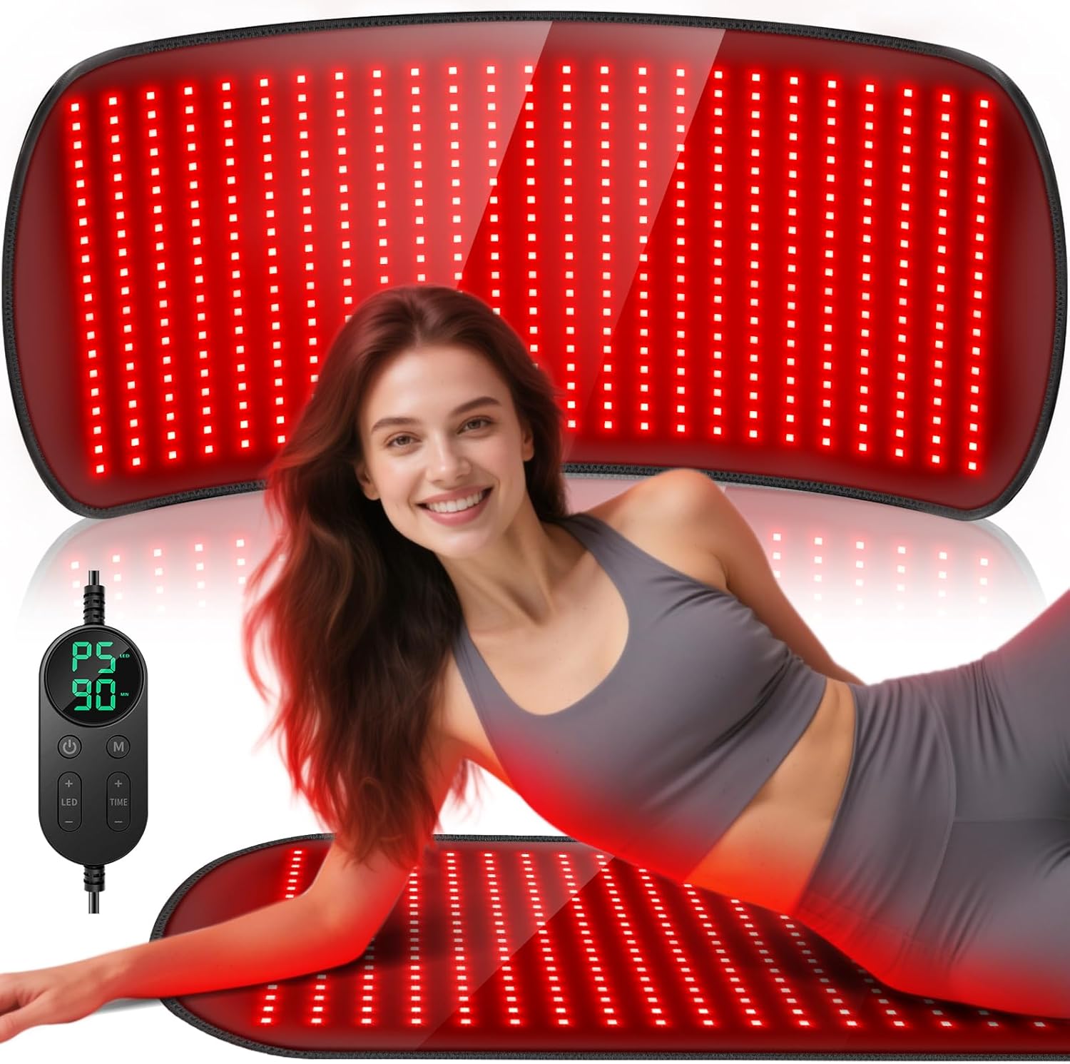 HALIDODO 35.4'' x 17'' Red Light Therapy Mat for Body, 500 LEDs Tri-Chip Upgrade 660nm& 850nm Near Infrared Light Therapy Pad Wrap Belt Blanket for Body Back Waist Shoulder Knee Joint, 90Min Timer