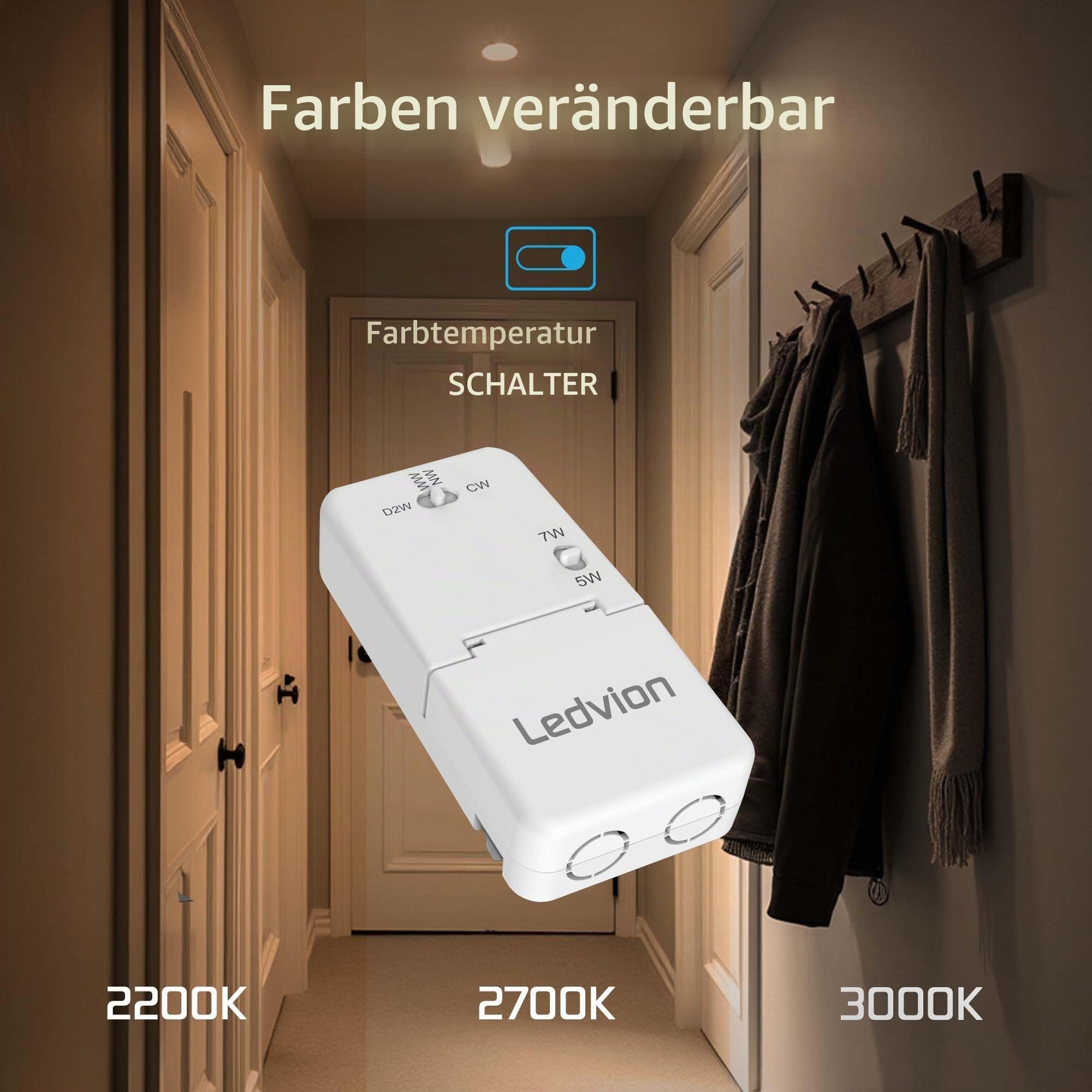 Ledvion - 6x LED Einbaustrahler, 230V, Weiß, dim to warm, IP65, wasserdicht, 5W/7W, COB, Downlight, Deckenstrahler, Bad, Küche, warmweiß, Tageslicht, Halogenersatz, Stimmungslicht, kompakt