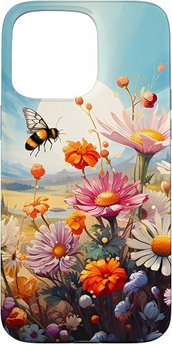 Vista 82 de Funda para iPhone 13 Pro Lively Bee en Sunny Meadow of Wildflowers
