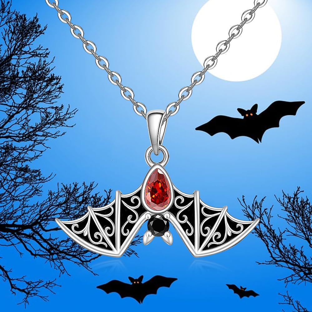 Fenthring Bat Necklace Halloween Necklace for Women Sterling Silver Gothic Vampire Witch Black Bat Pendant Jewelry for Holiday Christmas - Image 4