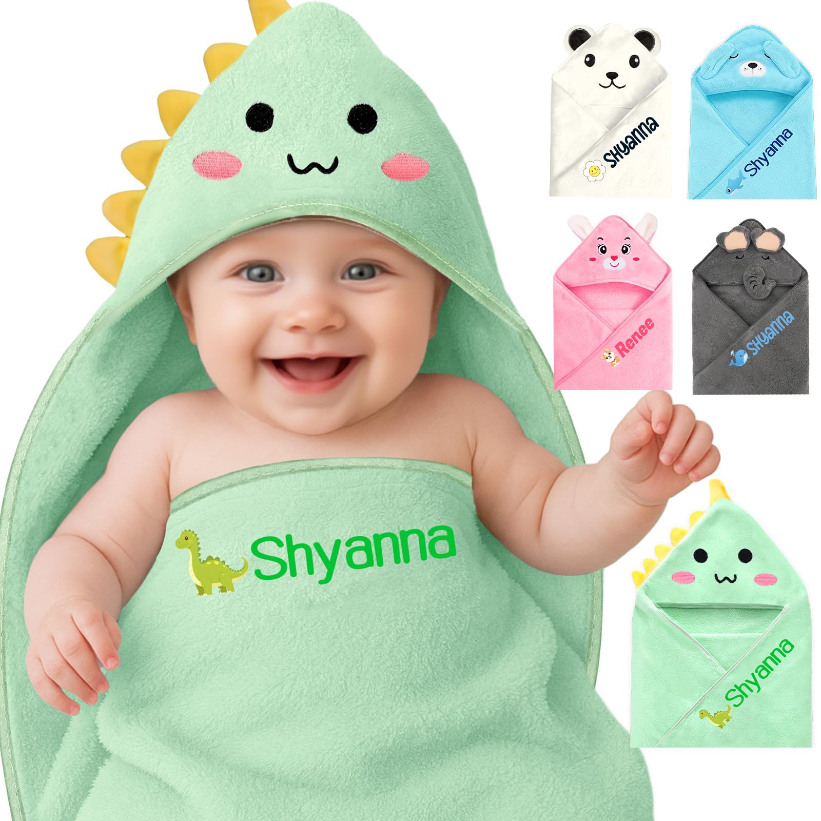Personalized Baby Hooded Towel with Name Logo Custom Dinosaurand Bath Towels for Baby Soft Absorbent Towels Newborn Gifts
