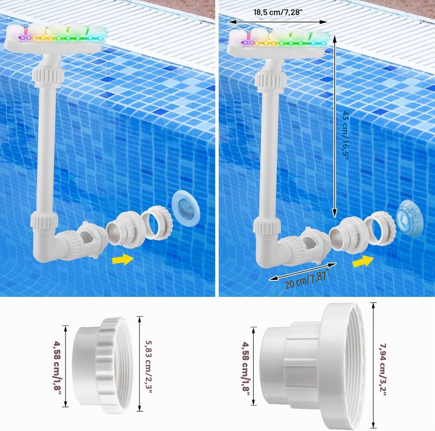 Reallnaive - Fontana solare per piscina, con luci LED a 7 colori, regolabile, per cascata, divertimento, spruzzatore sopra e interrato