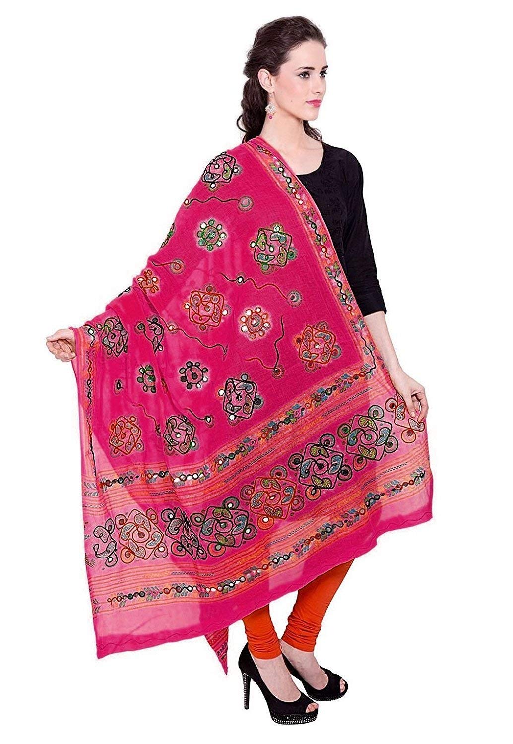 BLACK MACY Women's Embroidered Cotton Dupatta