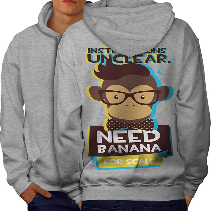 Wellcoda Need Banana Monkey Mens Hoodie, Banana Design on The Jumpers Back Amazon.co.uk Clothing