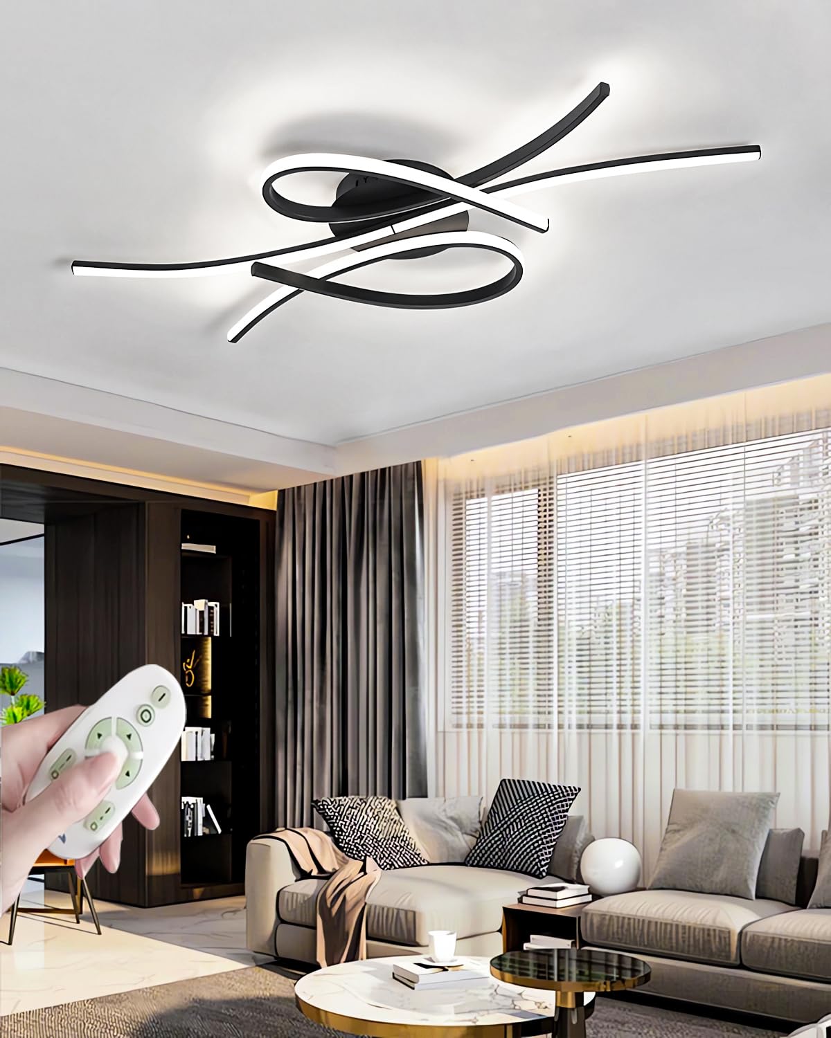 Lampada soffitto LED con note musicali,luci moderne per camera da letto,plafoniera dimmerabile,lampada camera letto dal design creativo in alluminio,per soggiorno,sala da pranzo (Nero, 80CM)