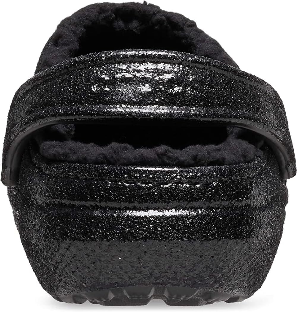 Crocs Classic Lined Glitter Unisex Clog Shoes - Faux Fur Lining - Lightweight Construction - Slip-on Style Black Men's 10, Women's 12 Medium