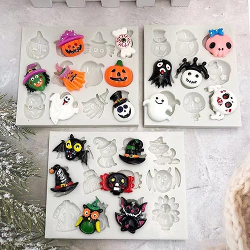 Miniatura 7 de Moldes de silicona para decoración de velas de postre de Halloween, bate de calabaza, búho, fantasma, bruja, para manualidades, fondant, galletas,