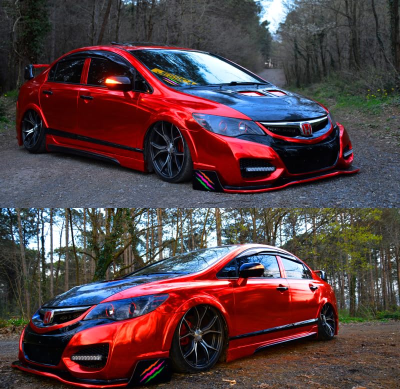 Image of LZLRUN 1FT x 5FT Chrome Mirror Vinyl Wrap Adhesive Car Sticker Decal Film (Red, 1FT x 5FT)