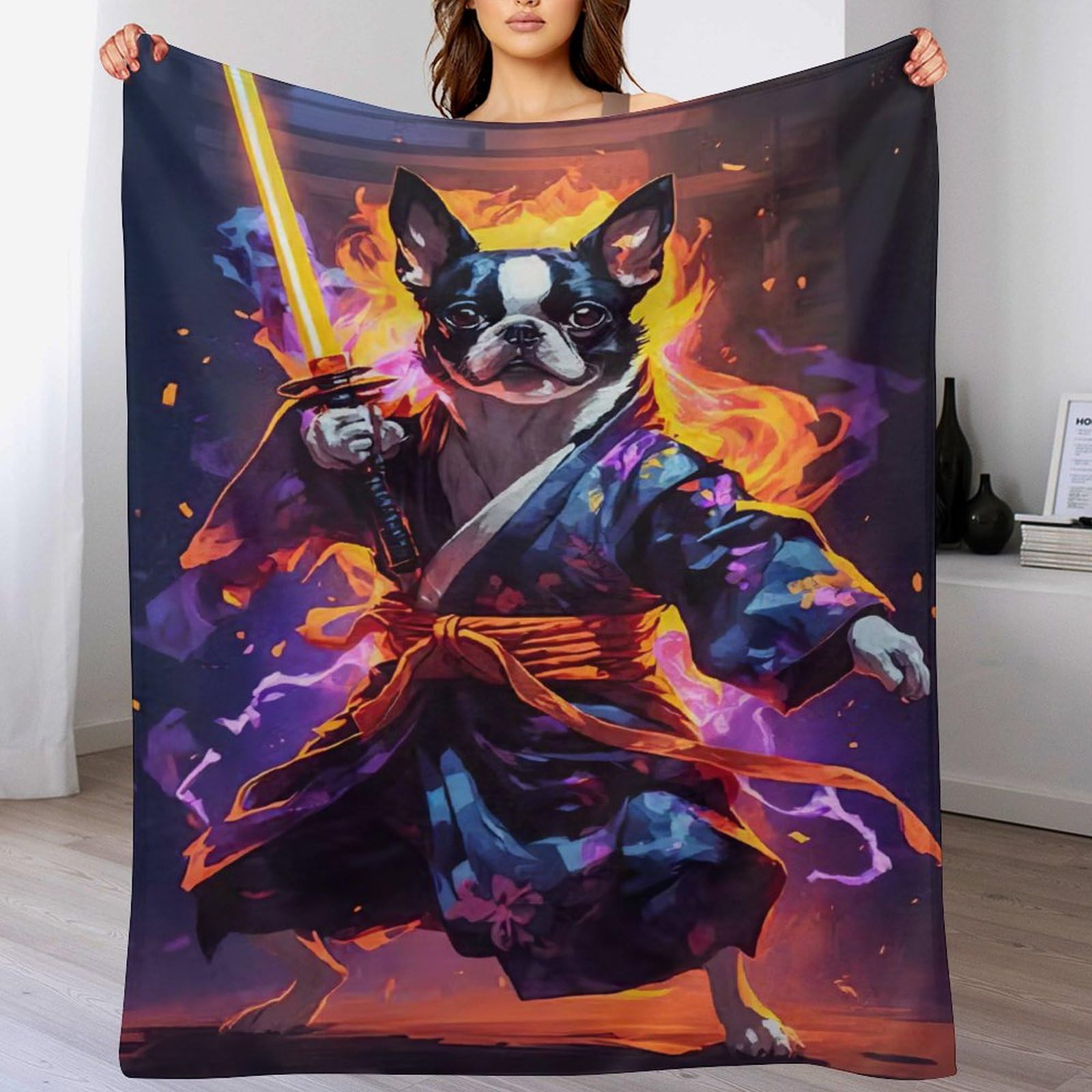 Couverture pour chien douce sur le canapé du salon en hiver