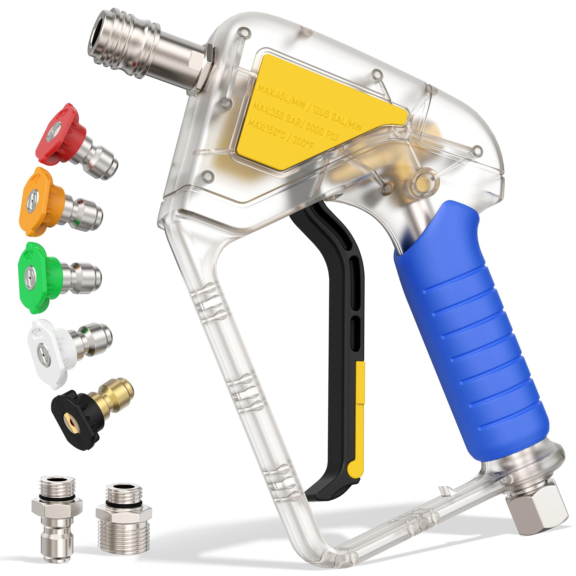 XENDYWASHER Short Swivel Pressure Washer Gun Pro, Stubby Pressure Washer Gun with 3/8" Smooth &amp; 1/4" Quick Connector, Self-Locking Quick Connect Compatible with Hose Foam Cannon Car Wash Foam Gun