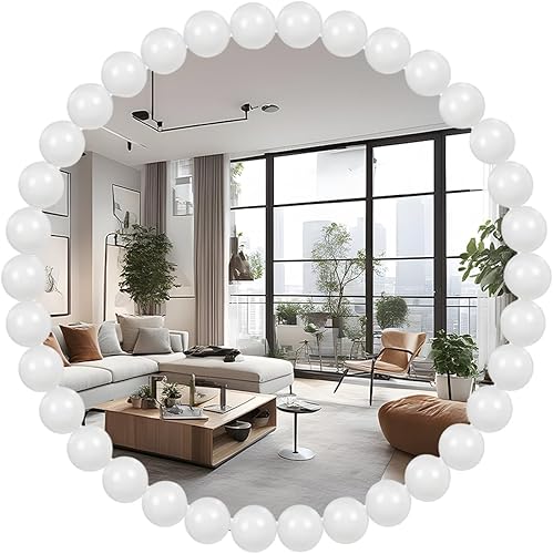 Espejo de pared blanco para decoración de 24 pulgadas, marco esférico de madera, espejo decorativo de pared grande para dormitorio, sala de estar