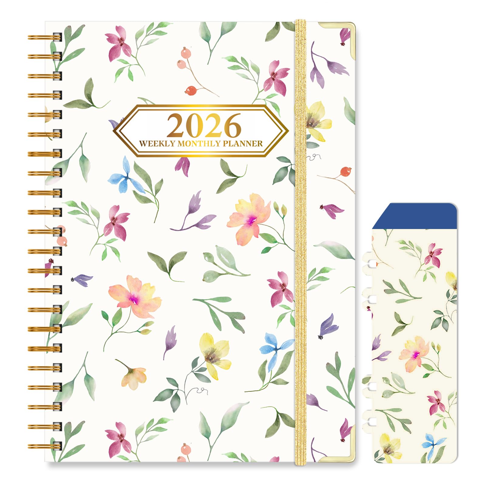 Knagsfa 2026 Monthly Planner, Jan.2026 - Dec.2026 Weekly Monthly Planner 6.25"x8.5" with Page Tabs, Calendar Hardcover with Inner Pocket, Elastic Band, Twin-Wire Binding, Bookmark, Colored Flower โ image 1