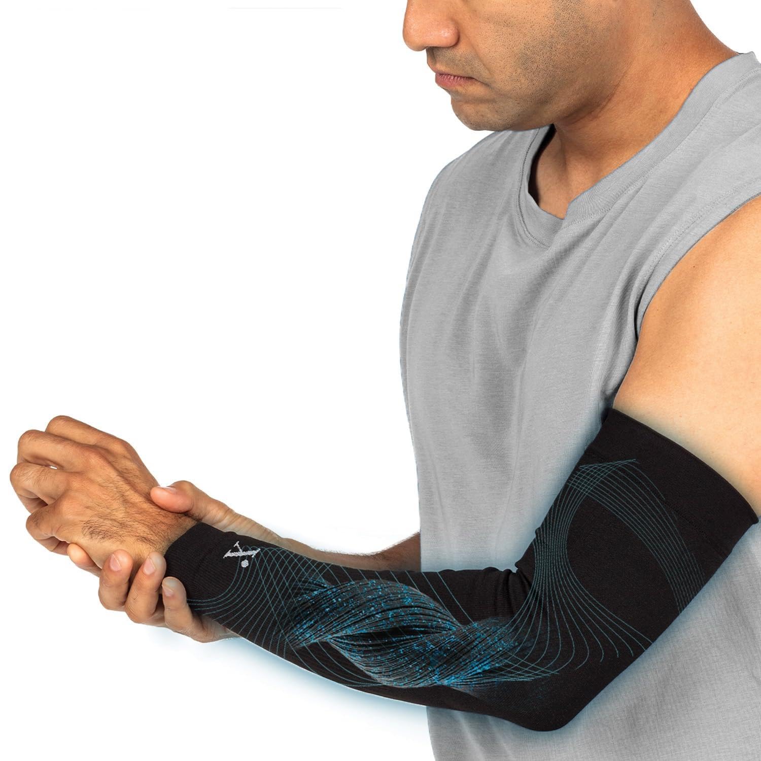 NUFABRX Medicine-Infused Pain Relieving Arm and Elbow Compression Sleeve for Men and Women with Arm/Elbow Pain, Arthritis, Tennis Elbow, Muscle Pain, and Muscle Soreness - 2 Pack