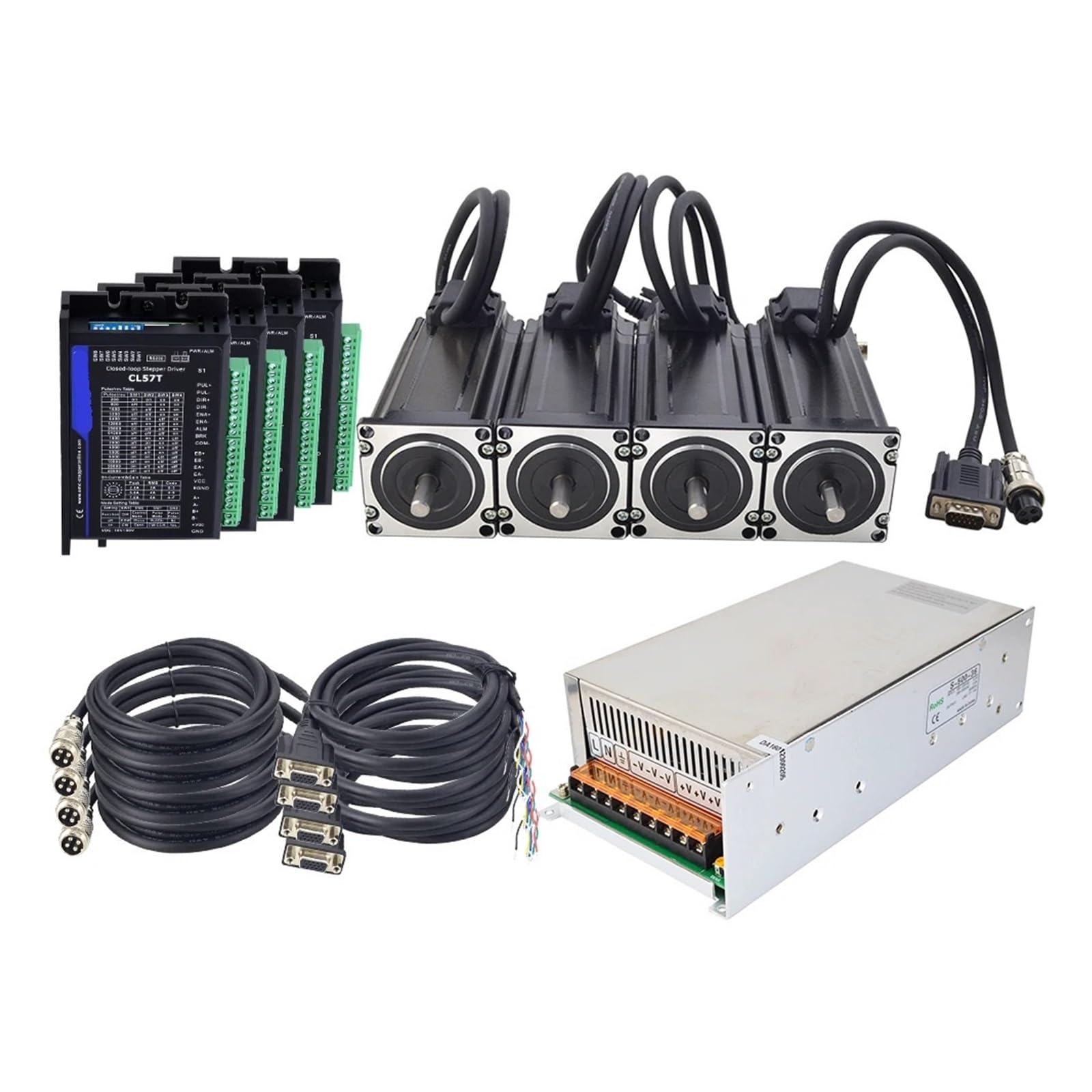 schrittmotorsatz Nema 23 4-Achsen-3,0-Nm-Schrittmotor-Kit mit geschlossenem Regelkreis + CL57T-Schrittmotortreiber + 500-W-Netzteil