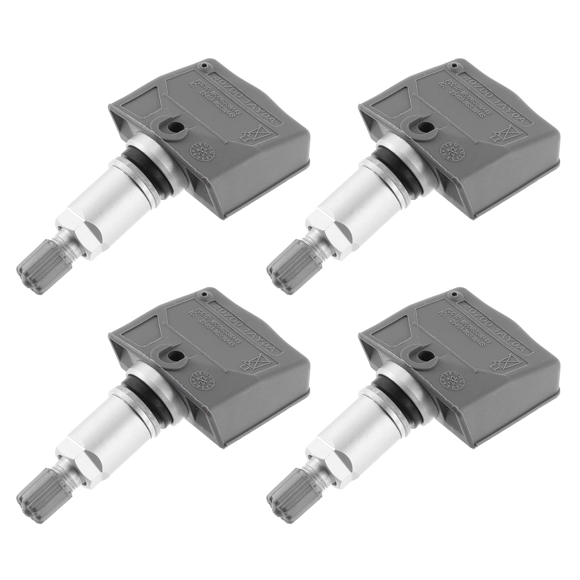 A ABSOPRO Reifen-Druckkontrollsystem-Sensor Für Nissan 370Z 2022 4 Stück | 433MHz, OE-Nr. 40700-1AY0A, Kunststoff & Metall, M8x0,8, 7,6x3,7x2cm, Für Nissan Armada 12-15