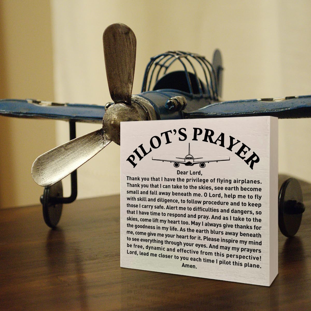 Pilot Gifts for Men Aviators, Aviation Gifts, Gifts for Pilots, Pilot's Prayer Wooden Box Sign Decor, Birthday Christmas Gifts for Pilot Dad, Son, Husband, Closer to You Each Time I Pilot This Plane