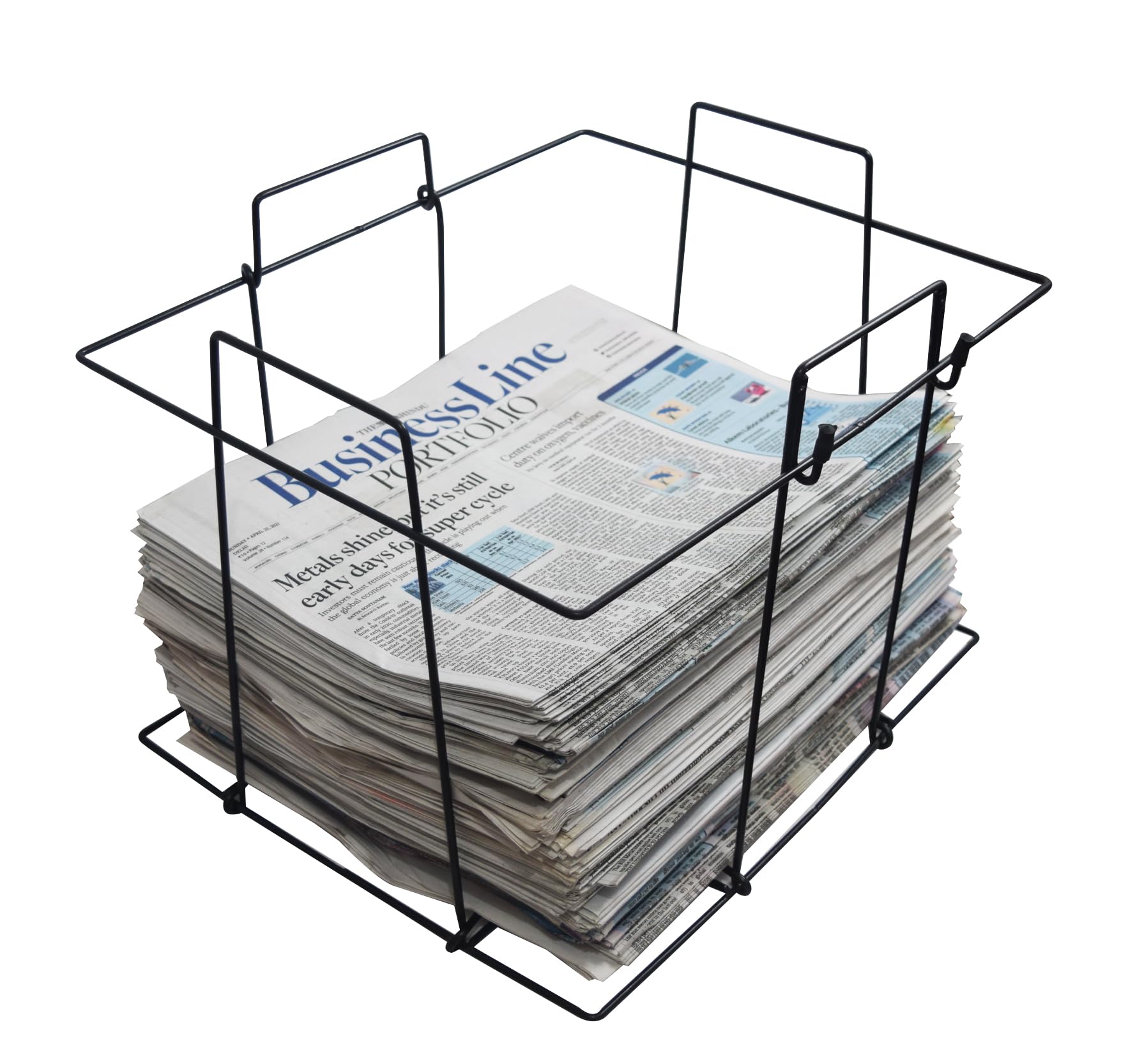 Multipurpose Cast Iron Folding Newspaper Holder Bin for Magazines, Paper, Records, Artwork and Storage Black [39x30x33] cm-image-0