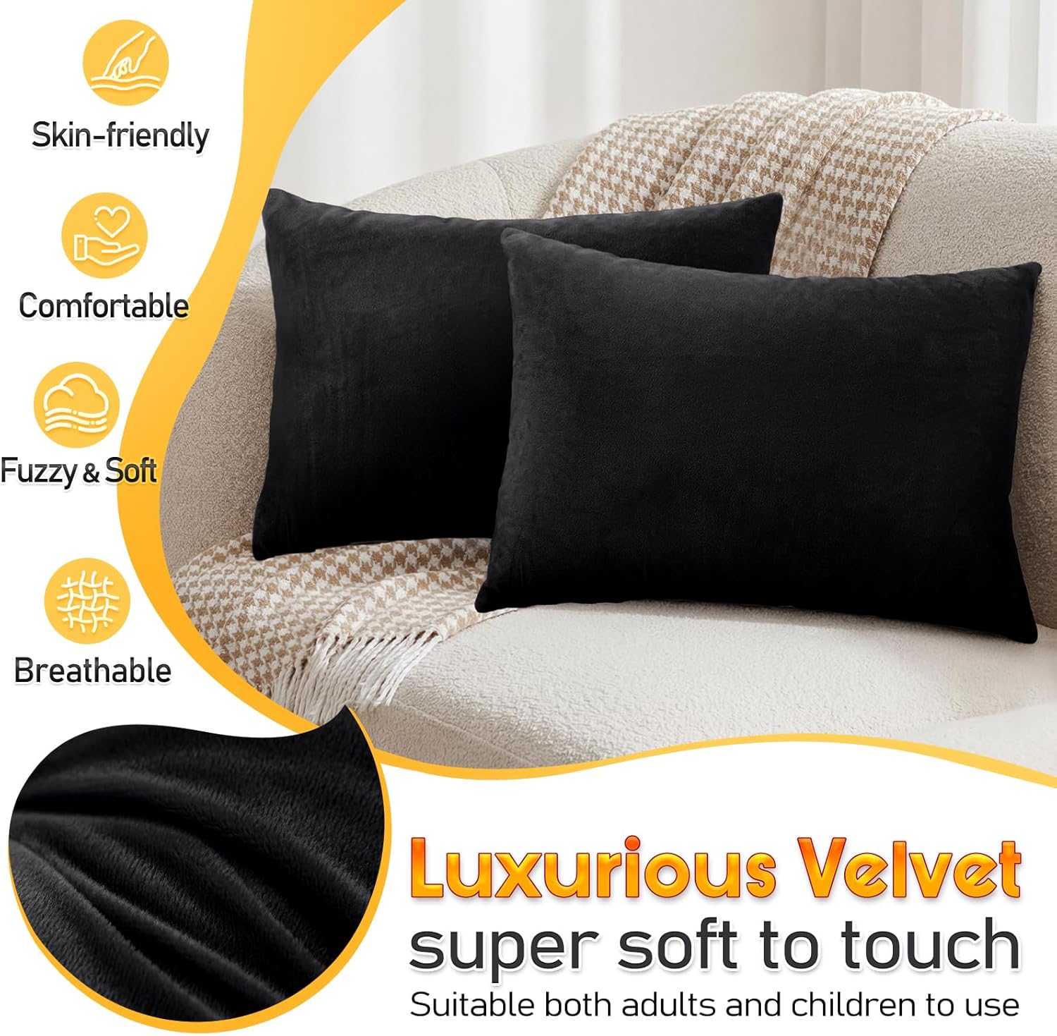 1 MIDDLE ONE 2 Pack Small Pillow, 16 X 12 Inches, Memory Foam Mini Pillow for Travel, Camping, Sleeping, Nap and Neck, Knee, Lumbar Support, Tiny Cushion for Pet, Dogs (Black)