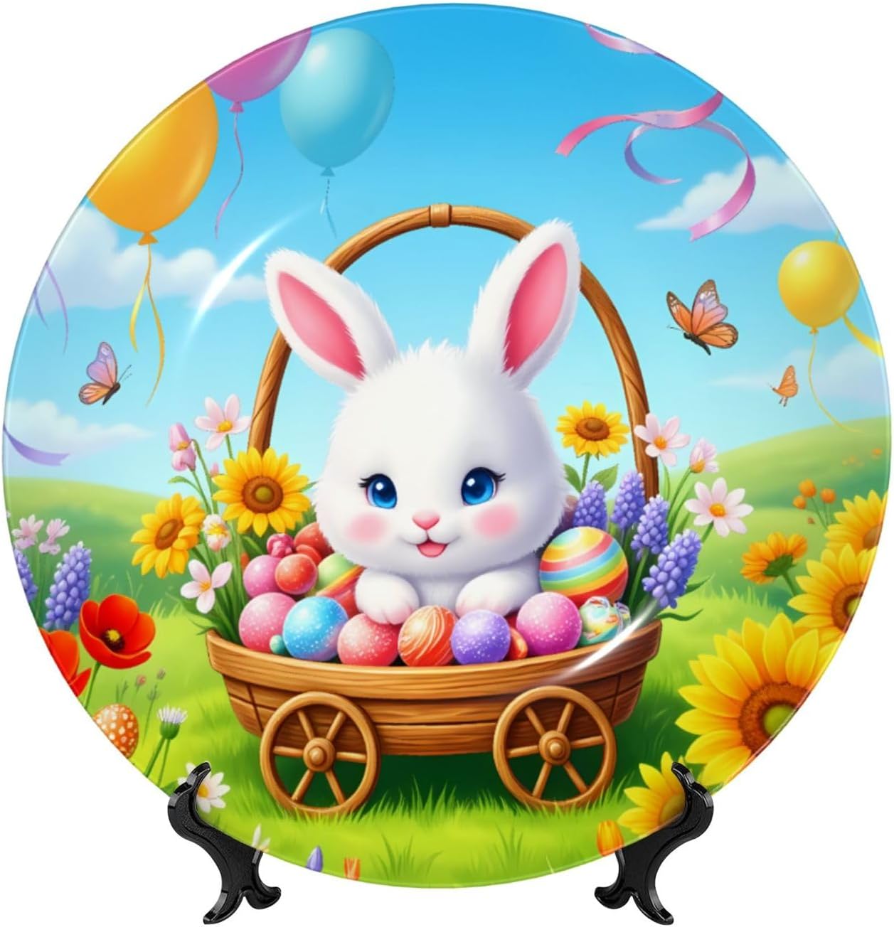 Easter Bunny Basket Style Ceramic Plate Display Decorative Plate With Stand Wall Hanging Plate For Home Decor 10 Inch