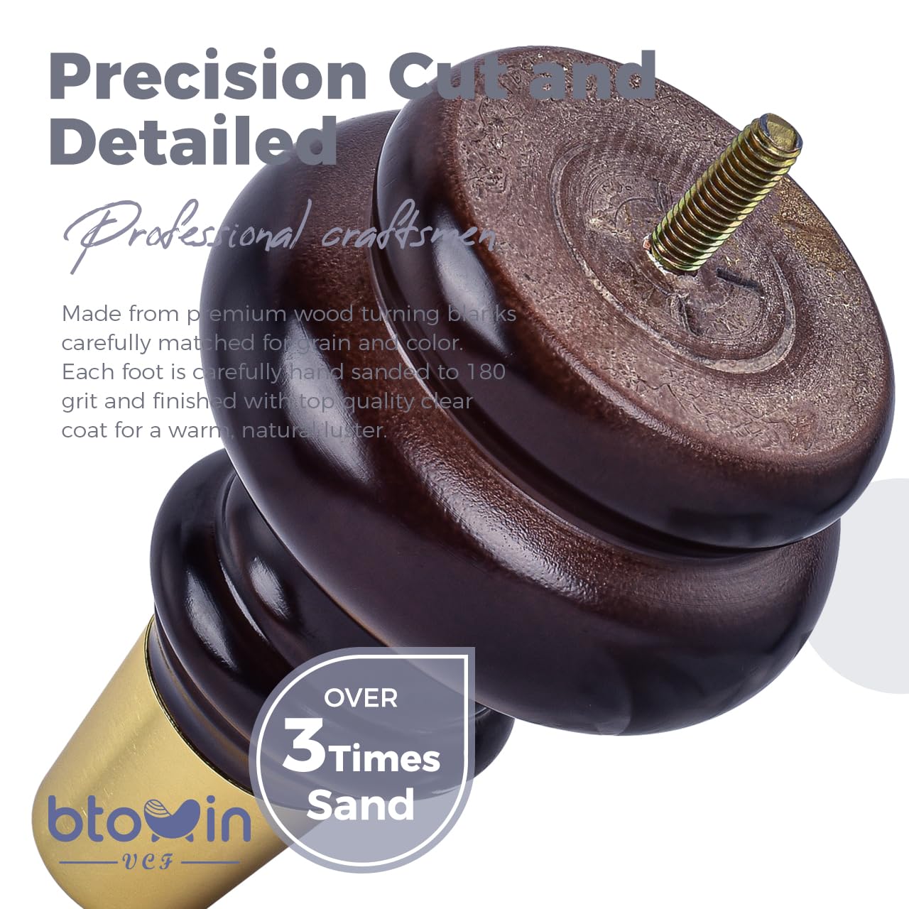 Btowin 6 Inch / 15cm Solid Wood Furniture Legs - Image 3