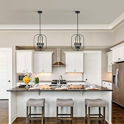 Miniatura 3 de Candelabros negros para comedor, lámpara de entrada de granja de 4 luces, lámpara simple para lavandería, lámpara colgante de metal para cocina,