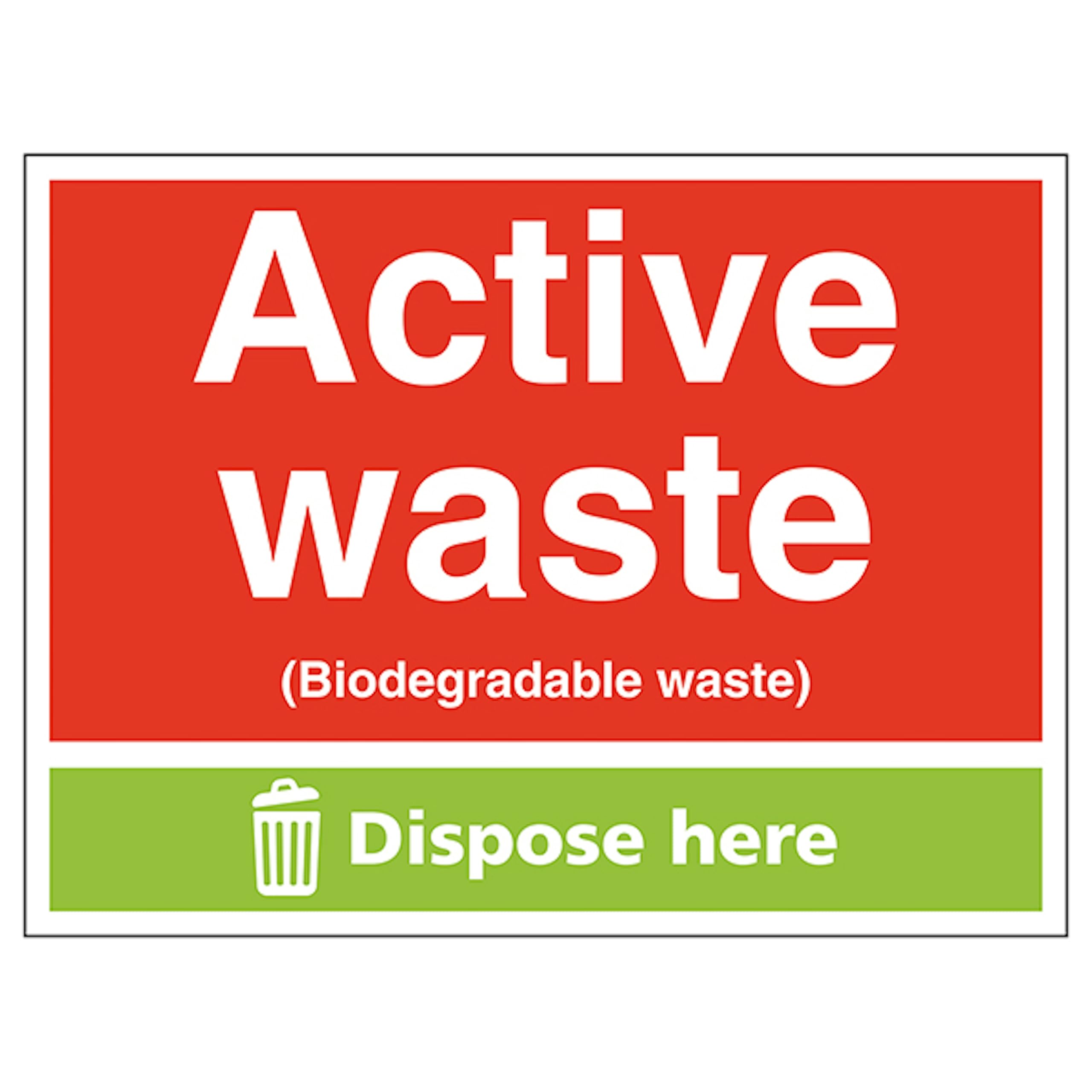 V Safety Active Waste (Biodegradable Waste) Dispose Here 400 x 300 mm - Glow In The Dark 1mm Rigid Plastic Safety Sign