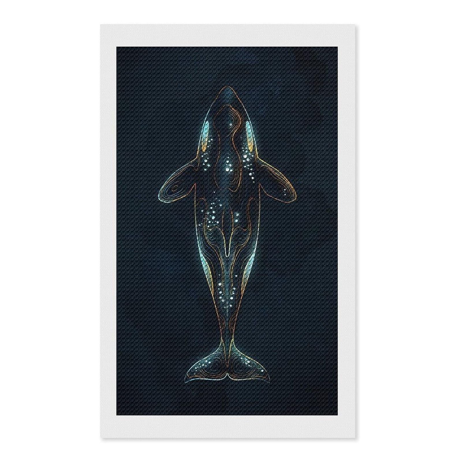 Junmoney Abstract Orca Whale Illustration Round Drill Diamond Painting 12"x20", for Craft Lovers, Stress Relief Craft, Bedroom Decor, Festive Craft Gift