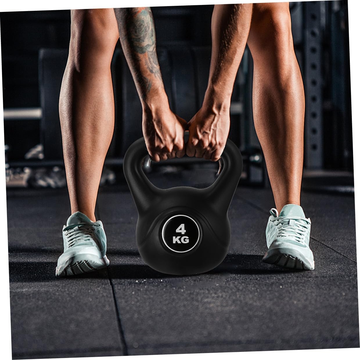 Plastic Kettlebell 4kg Black, Fixed Fitness Pot Bell for Arm Muscle Training and Deep Squat Exercise Equipment, Household Gym Kettle-bell for Home Workout