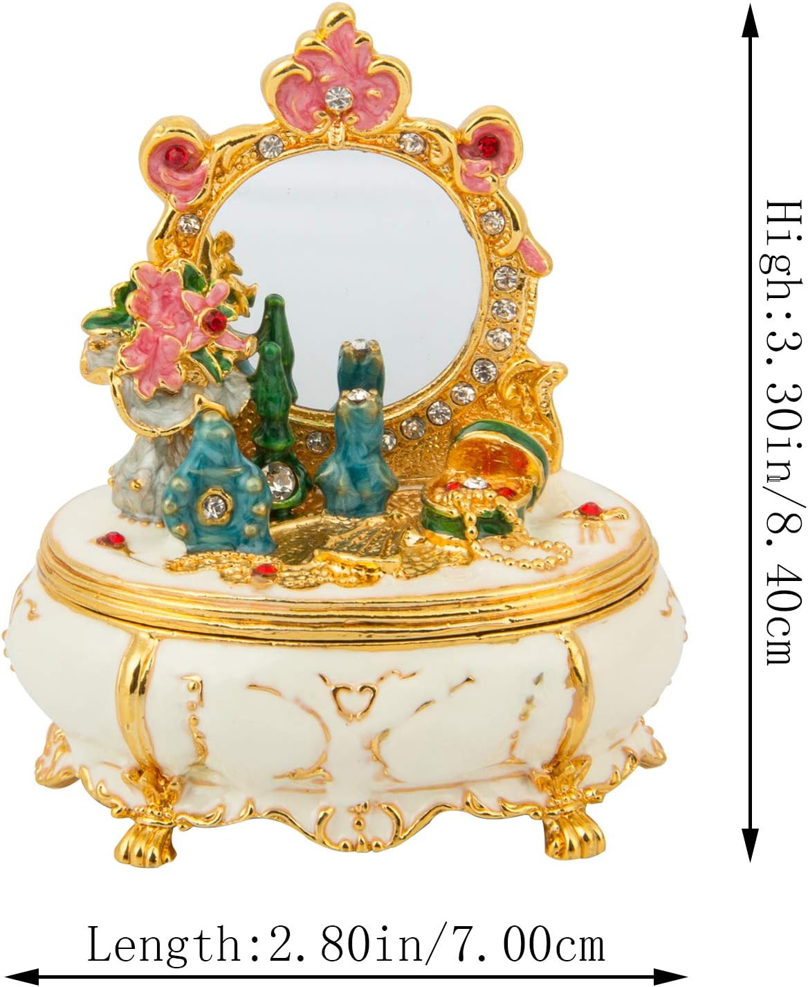 QIFU Furniture Dressing Table Hand Painted Enamel Jeweled Trinket Box Hinged, Unique Gift for Family - Image 5