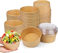 Vista 1 de Paquete de 50 recipientes desechables de 25 onzas con tapas, cuencos de papel con tapas, recipientes de sopa con tapas, recipientes de papel