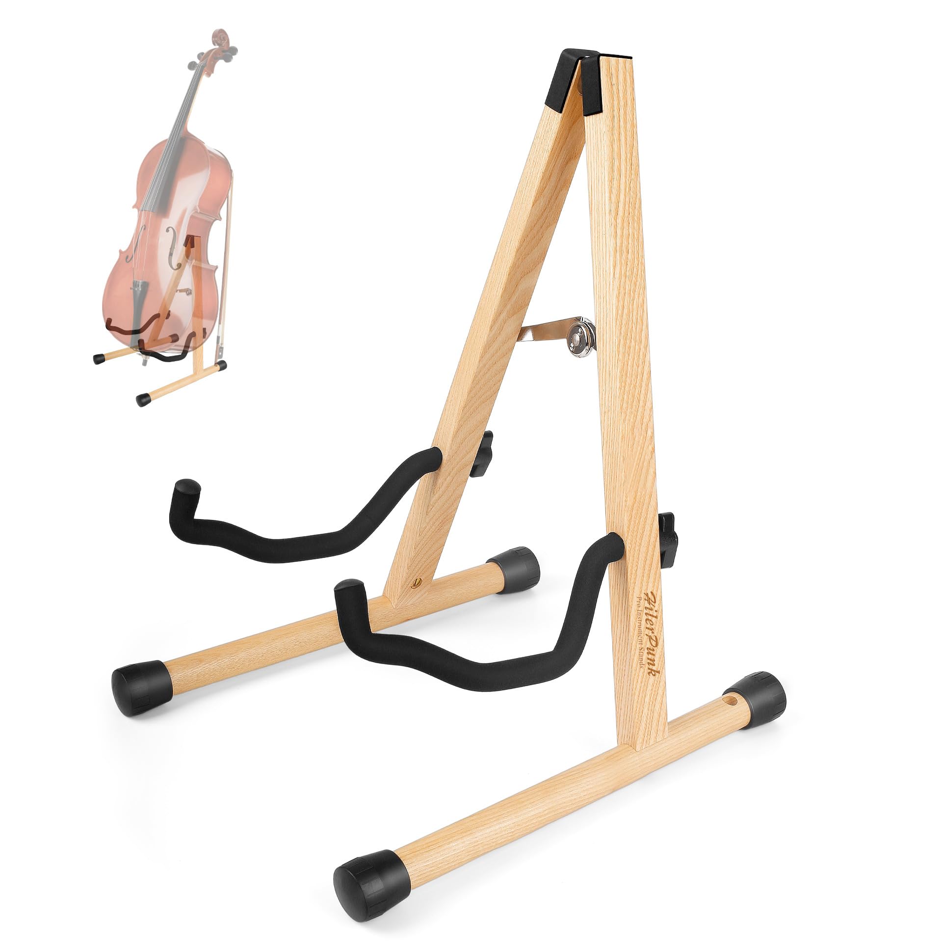 Cello-Ständer mit Bogenhalter, A-förmiger Holzfußständer mit gepolstertem Schaumstoff – Handgefertigte Halterung für 1/2, 3/4, 7/8, 4/4 (Vollgröße) Celli und Gitarren (Ashwood, Cello)
