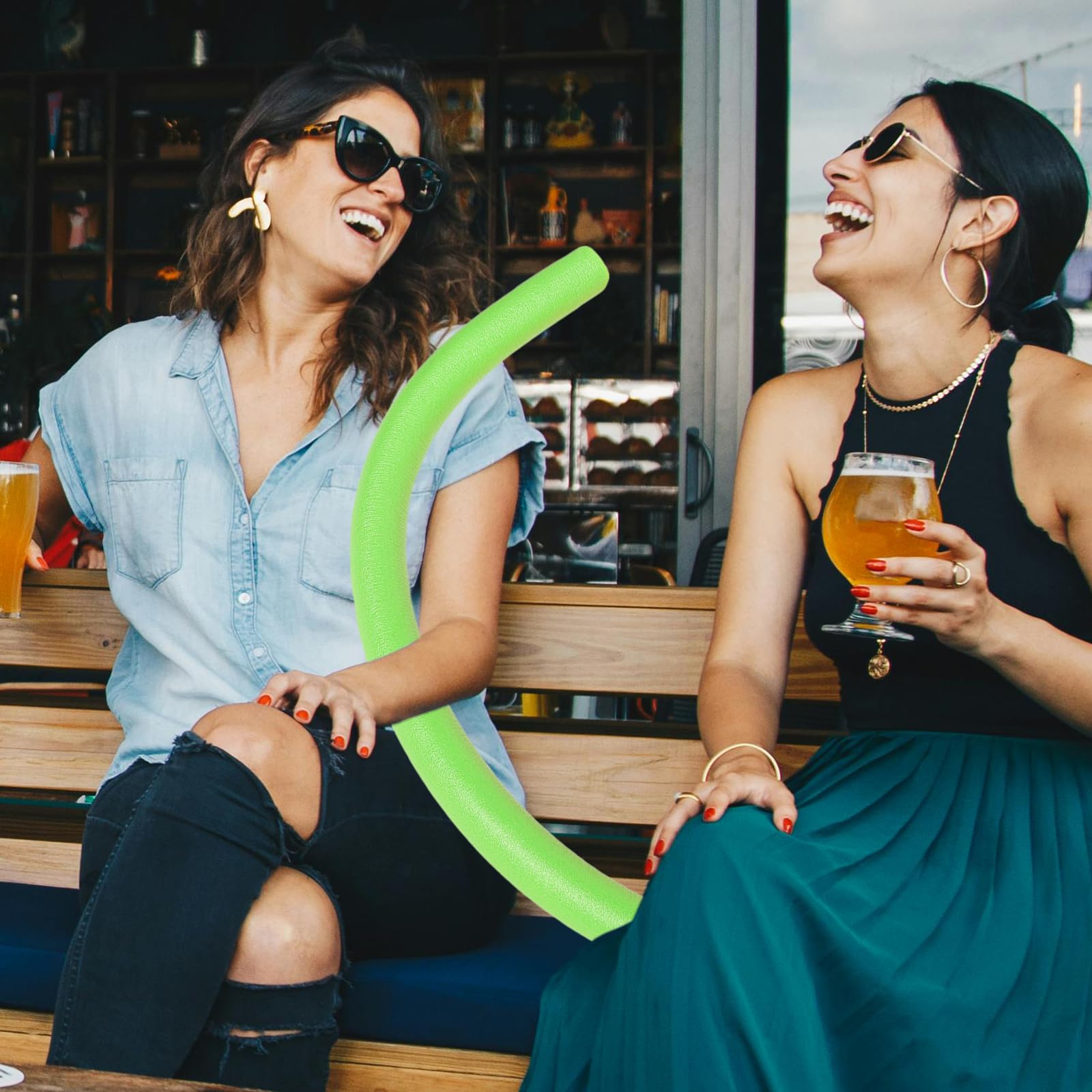 LOGOFUN 4 pcs Pool Noodles Foam Swim Noodles Hollow Swimming Pool Noodle Buck Bright Pool Noodles Floats Heavy Duty for Floating Craft Project - Red+Green (150cm)