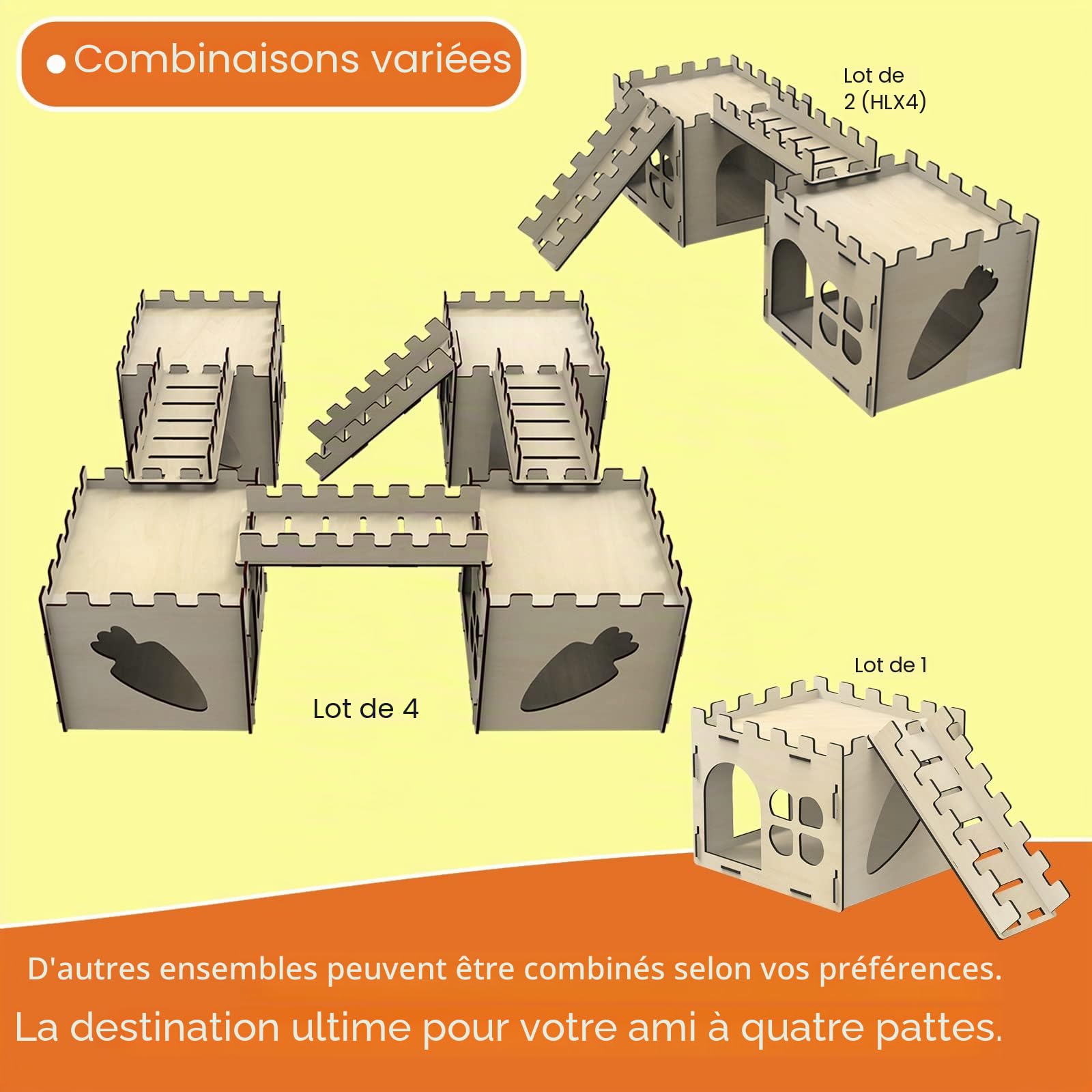 HIIMALEX Cachette de lapin extra large et robuste pour intérieur - Maison de jeu avec escaliers - Bords arrondis - Habitats amovibles pour lapin, hérisson, cochon d'Inde, chinchilla, hamster, gerbille