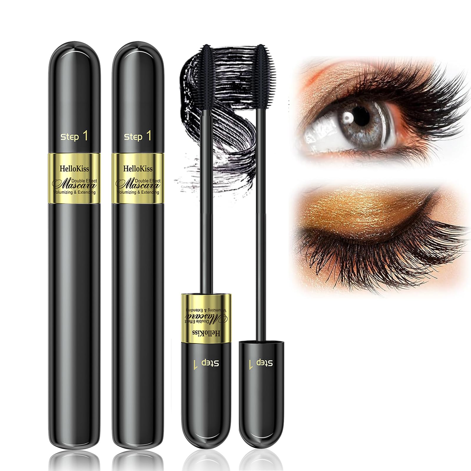 Bekoeen 2PCS Black Tubing mascara,Ultra Volume and Length Waterproof 4D mascara,2 in 1 Slim 5x Long Curl Thick Black Mascara,Non-smudge-proof Long Lasting Mascara Eye-Makeup (A, 0.03 g (Pack of 2))